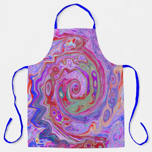 Groovy抽象芸術レトロ赤、紫、ピンクの渦巻き エプロン (正面)