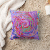 Groovy抽象芸術レトロ赤、紫、ピンクの渦巻き クッション (ブランケット)