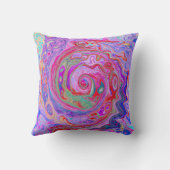 Groovy抽象芸術レトロ赤、紫、ピンクの渦巻き クッション (裏面)