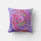 Groovy抽象芸術レトロ赤、紫、ピンクの渦巻き クッション (正面)