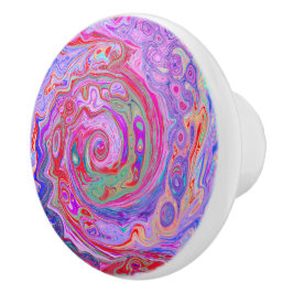 Groovy抽象芸術レトロ赤、紫、ピンクの渦巻き セラミックノブ
