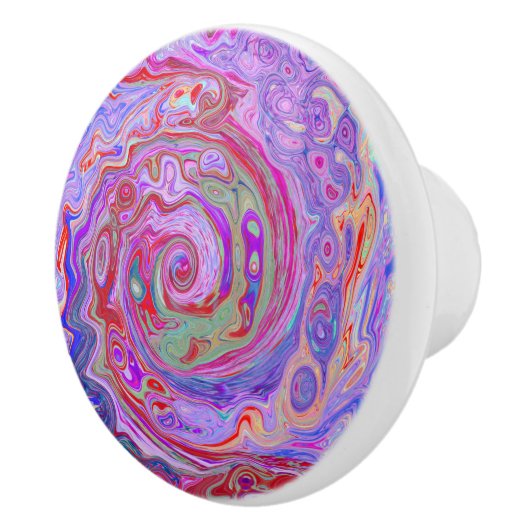 Groovy抽象芸術レトロ赤、紫、ピンクの渦巻き セラミックノブ (右)