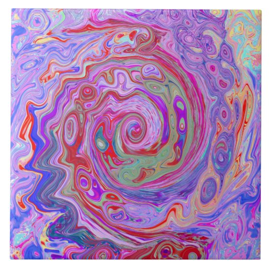 Groovy抽象芸術レトロ赤、紫、ピンクの渦巻き タイル (正面)