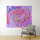 Groovy抽象芸術レトロ赤、紫、ピンクの渦巻き タペストリー (インサイチュ(横))