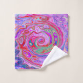 Groovy抽象芸術レトロ赤、紫、ピンクの渦巻き バスタオルセット (ウォッシュタオル)