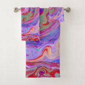 Groovy抽象芸術レトロ赤、紫、ピンクの渦巻き バスタオルセット (インサイチュ)