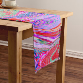 Groovy抽象芸術レトロ赤、紫、ピンクの渦巻き ミディアムテーブルランナー