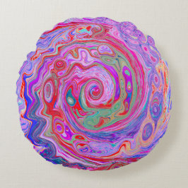Groovy抽象芸術レトロ赤、紫、ピンクの渦巻き ラウンドクッション