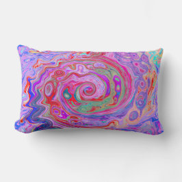 Groovy抽象芸術レトロ赤、紫、ピンクの渦巻き ランバークッション