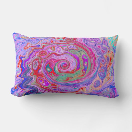 Groovy抽象芸術レトロ赤、紫、ピンクの渦巻き ランバークッション (正面)