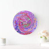 Groovy抽象芸術レトロ赤、紫、ピンクの渦巻き ラージ壁時計 (ホーム)