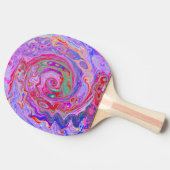 Groovy抽象芸術レトロ赤、紫、ピンクの渦巻き 卓球ラケット (横)