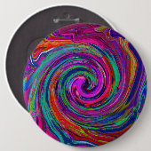 Groovy抽象芸術レトロMagenta Dark Rainbow Swirl 缶バッジ (正面&裏面)