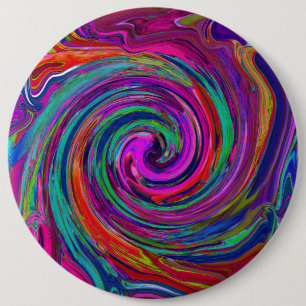 Groovy抽象芸術レトロMagenta Dark Rainbow Swirl 缶バッジ