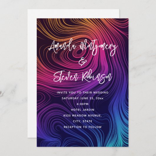 Groovy抽象芸術旋回と円パター結婚ン 招待状 (正面/裏面)