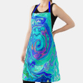 Groovy抽象芸術海ブルーとグリーン液体スワール エプロン (インサイチュ)
