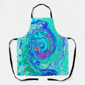 Groovy抽象芸術海ブルーとグリーン液体スワール エプロン (正面)