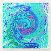 Groovy抽象芸術海ブルーとグリーン液体スワール ガラスコースター (正面)