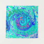 Groovy抽象芸術海ブルーとグリーン液体スワール タペストリー (正面(横))