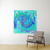 Groovy抽象芸術海ブルーとグリーン液体スワール タペストリー (インサイチュ(横))