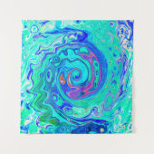 Groovy抽象芸術海ブルーとグリーン液体スワール タペストリー (正面)