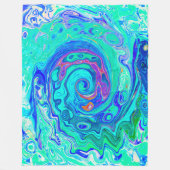 Groovy抽象芸術海ブルーとグリーン液体スワール フリースブランケット (正面)