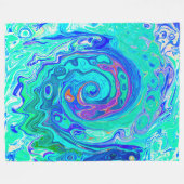 Groovy抽象芸術海ブルーとグリーン液体スワール フリースブランケット (正面(横))