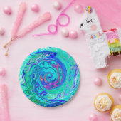 Groovy抽象芸術海ブルーとグリーン液体スワール ペーパープレート (パーティー)