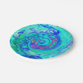 Groovy抽象芸術海ブルーとグリーン液体スワール ペーパープレート (アングル)