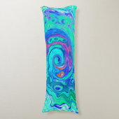 Groovy抽象芸術海ブルーとグリーン液体スワール ボディピロー (正面縦)