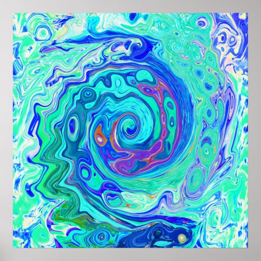 Groovy抽象芸術海ブルーとグリーン液体スワール ポスター (正面)