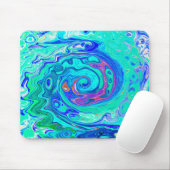 Groovy抽象芸術海ブルーとグリーン液体スワール マウスパッド (マウス)