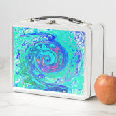 Groovy抽象芸術海ブルーとグリーン液体スワール メタルランチボックス (インサイチュ)