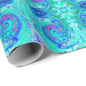 Groovy抽象芸術海ブルーとグリーン液体スワール ラッピングペーパー (ロールコーナー)