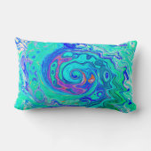 Groovy抽象芸術海ブルーとグリーン液体スワール ランバークッション (裏面)