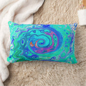 Groovy抽象芸術海ブルーとグリーン液体スワール ランバークッション (ブランケット)