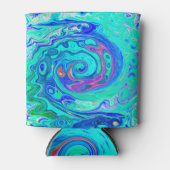 Groovy抽象芸術海ブルーとグリーン液体スワール 缶クーラー (正面)