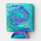 Groovy抽象芸術海ブルーとグリーン液体スワール 缶クーラー (裏面)