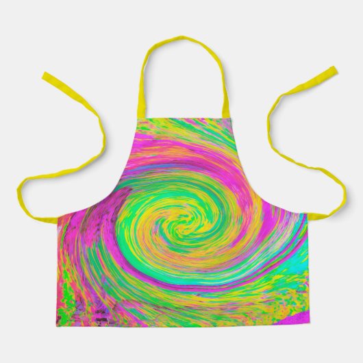 Groovy抽象芸術紫と黄色のレインボースワール エプロン (正面)