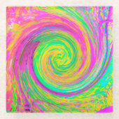 Groovy抽象芸術紫と黄色の液体スワール ガラスコースター (正面)