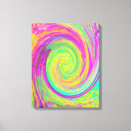 Groovy抽象芸術紫と黄色の液体スワール キャンバスプリント (正面)