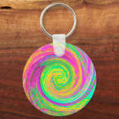 Groovy抽象芸術紫と黄色の液体スワール キーホルダー (正面)