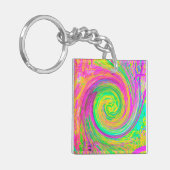 Groovy抽象芸術紫と黄色の液体スワール キーホルダー (正面左)