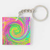 Groovy抽象芸術紫と黄色の液体スワール キーホルダー (裏面)