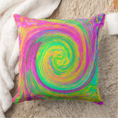 Groovy抽象芸術紫と黄色の液体スワール クッション (ブランケット)