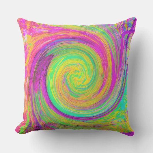 Groovy抽象芸術紫と黄色の液体スワール クッション (正面)