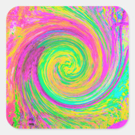 Groovy抽象芸術紫と黄色の液体スワール スクエアシール