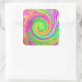 Groovy抽象芸術紫と黄色の液体スワール スクエアシール (バッグ)