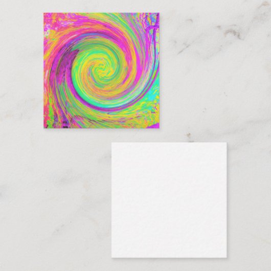 Groovy抽象芸術紫と黄色の液体スワール スクエア名刺 (正面/裏面)