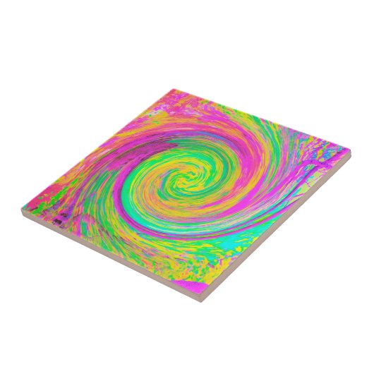 Groovy抽象芸術紫と黄色の液体スワール タイル (側面)